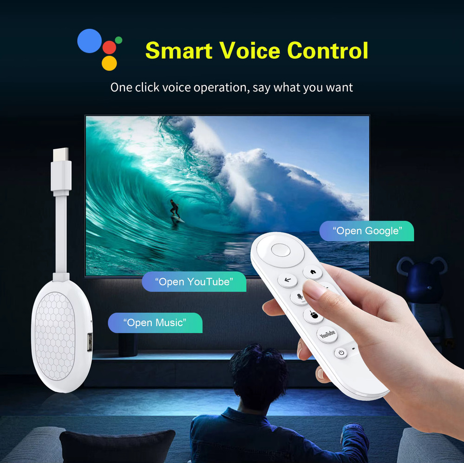 LVMAO Android 14.0 Mini TV Stick 4K UHD Media Streamer mit 16GB Speicher, WiFi 6, Bluetooth 5.0 und USB 3.0 in Weiß - Bild 4