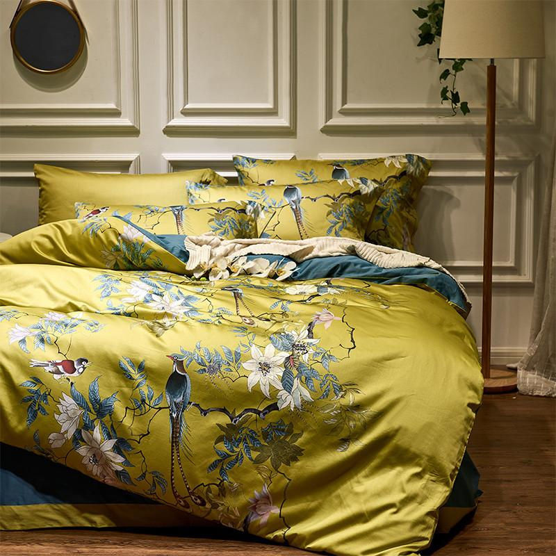 Bin Chi Textiles Bettwäsche-Set aus ägyptischer Baumwolle mit floralem Digitaldruck, 4-teilig, Grün, B/H: 150 x 200 cm - Bild 5