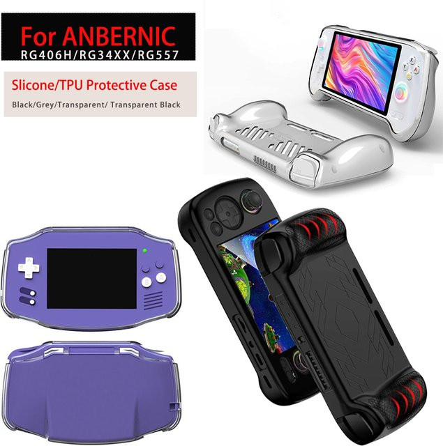 Anbernic Schutzhülle aus weichem Silikon für RG34XX und RG557 in Transparent und Schwarz - Bild 1