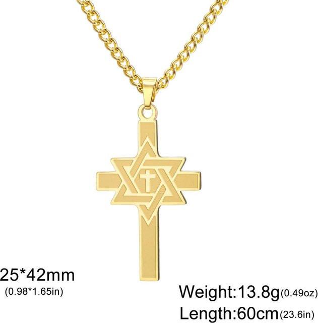 Halskette Davidstern Kreuz, Edelstahl, Silber, Vintage, Unisex - Bild 1