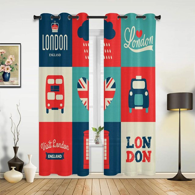 Moderne London Telefonzelle Vorhänge für Schlafzimmer, Wohnzimmer und Küche, halbtransparentes Design mit Grafikprint, B: 135 cm, H: 60 cm - Bild 1