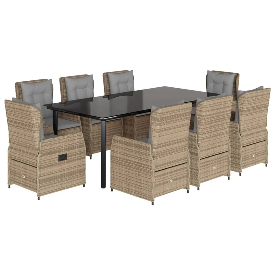vidaXL 9-teilige Garten-Essgruppe aus Poly Rattan mit Kissen in Beige und Glastisch - Bild 2