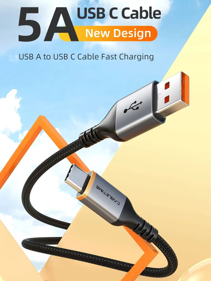 CABLETIME USB Typ-C Schnellladekabel QC3.0 5A in Schwarz - Bild 6