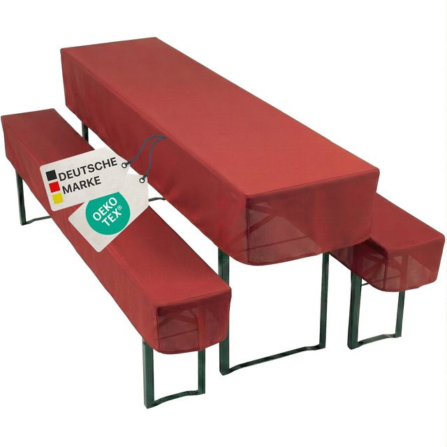 NYVI Gala 3-teiliges Biertischhussen-Set für Bierzeltgarnituren in Rot, bestehend aus 1 Tischhusse (Breite: 50 cm, Länge: 220 cm) und 2 Bankhussen (Breite: 25 cm, Länge: 220 cm) - Bild 1