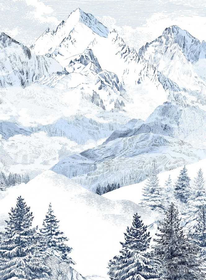 Isidore Leroy Mural Les Cimes Bleu Wandtattoo Panel A in Blau aus Vlies - Bild 2