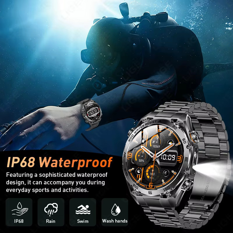 LIGE Smartwatch, Edelstahl, Schwarz, Herren, 1,53 Zoll, Wasserdicht - Bild 4