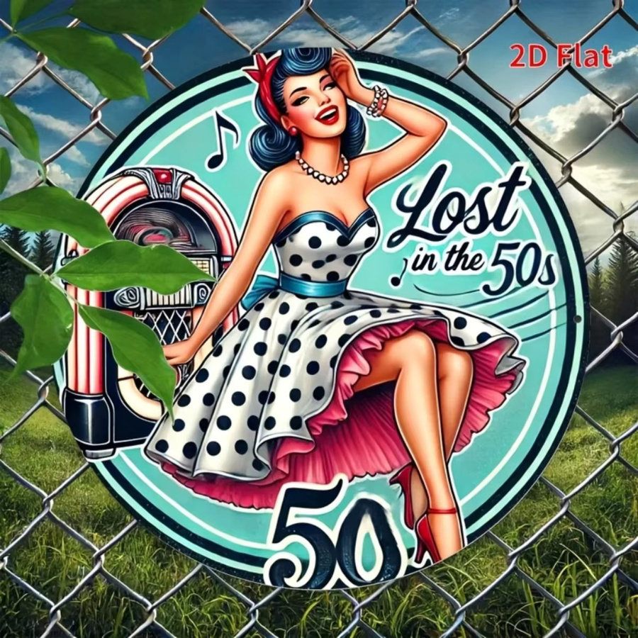 CIFBUY Wandkunst aus Metall Lost in the 50er im Retro-Stil, runde Metall-Wanddekoration mit Typografie in Multicolour, Durchmesser: 20 cm - Bild 3