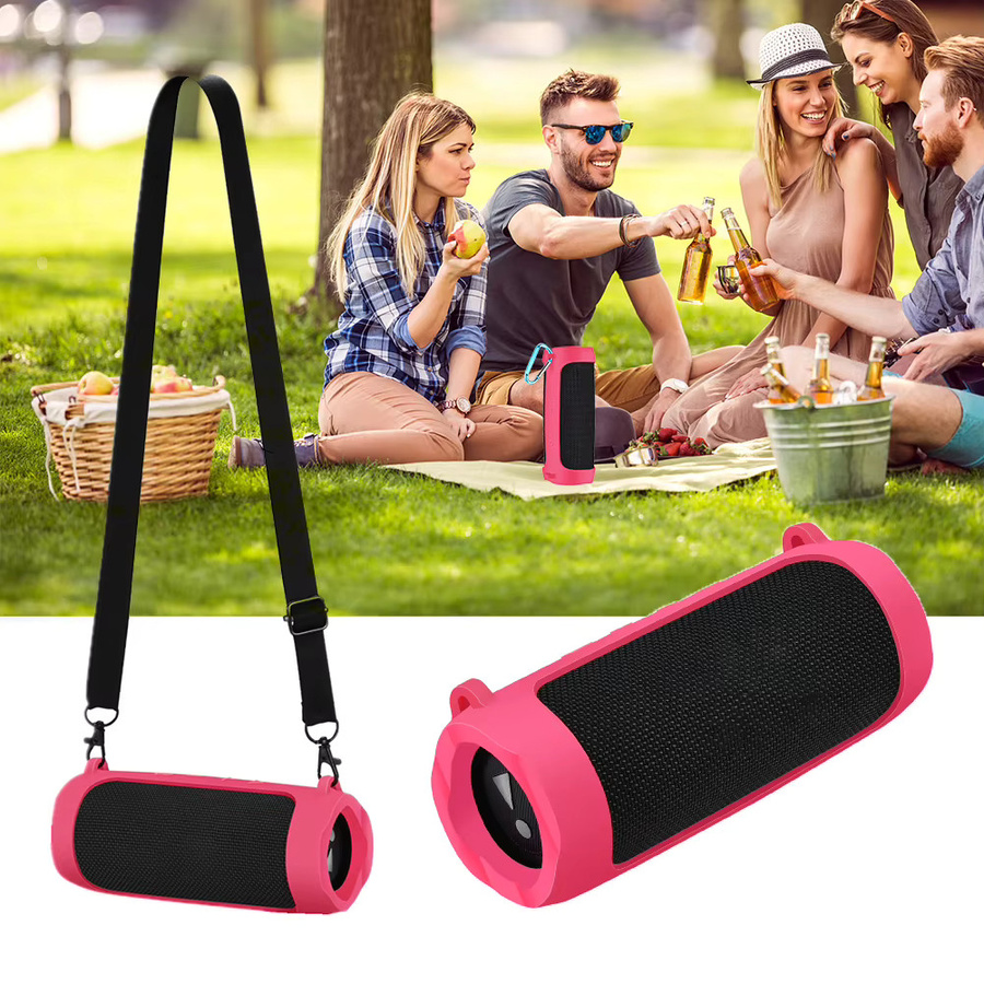 Wasserdichte Silikon-Lautsprecherschutzhülle mit verstellbarem Riemen für JBL Flip 6 und Flip 5 in Schwarz oder Pink - Bild 2