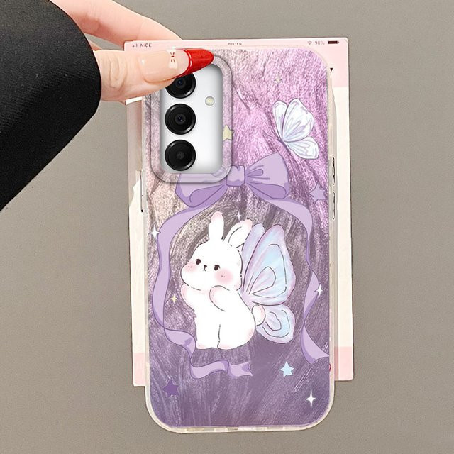 Lila Handyhülle mit Cartoon Kaninchen Design für Samsung Galaxy Modelle A14 A25 A26 A34 A35 A36 A54 A55 A56 S21 S22 S23 S24 S25 Plus FE Ultra - Bild 1