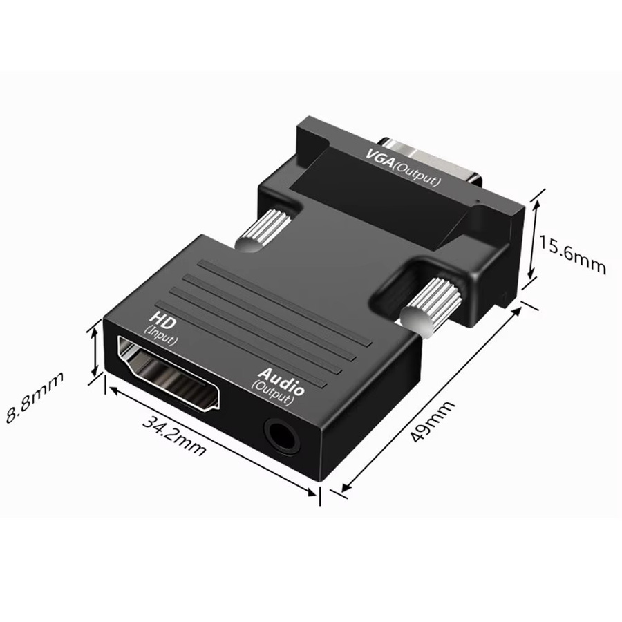 ZOUGOUGO HDMI auf VGA Adapter in Schwarz mit Audio für PC, Laptop und TV-Box, Full HD 1080P Konverter - Bild 3