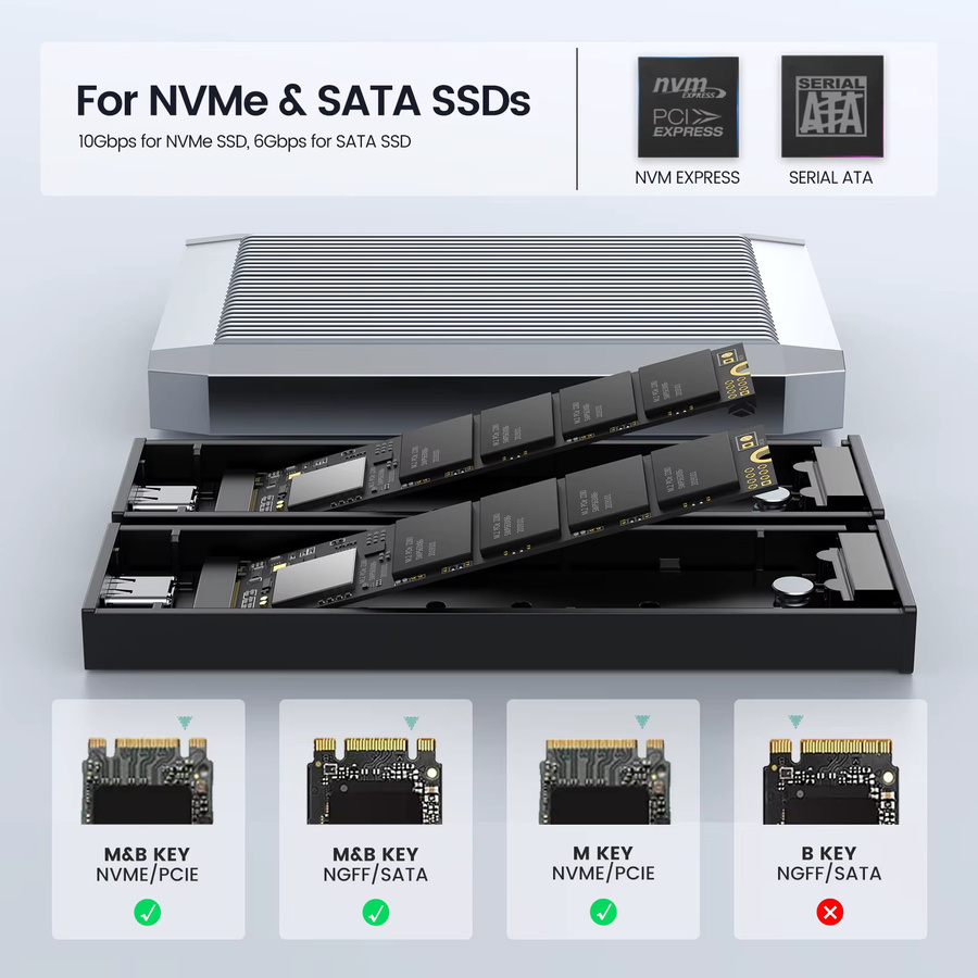 Yottamaster Dual-Bay M.2 SSD-Gehäuse mit Dual-Protokoll für SATA und NVMe via USB-A und USB-C - Bild 4