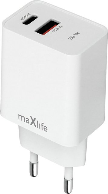 MaXlife Netzladegerät MXTC-13-20AC mit 20W, 3A, 1 x USB-A und 1 x USB-C in Weiß - Bild 1