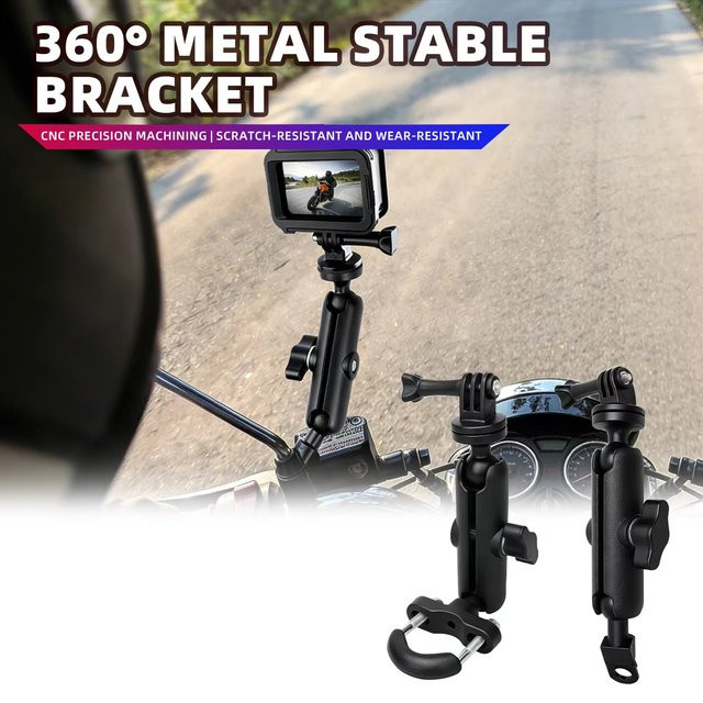 TUNEDEE Kamerahalterung aus Aluminiumlegierung für Motorrad und Fahrrad in Schwarz, Lenker- und Spiegelhalterung kompatibel mit GoPro Hero, Insta360 und DJI Osmo Action - Bild 1