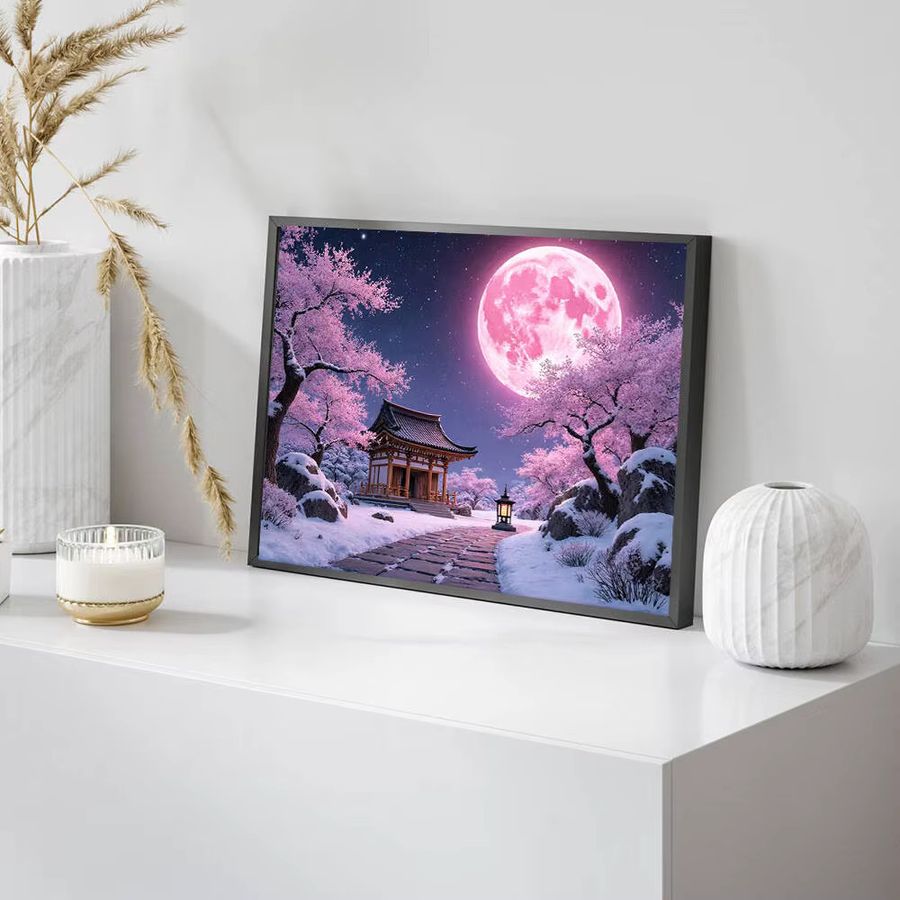 Huacan DIY Diamantgemälde Mondlandschaft Winter mit Full Round Steinchen zur Heimdekoration - Bild 3