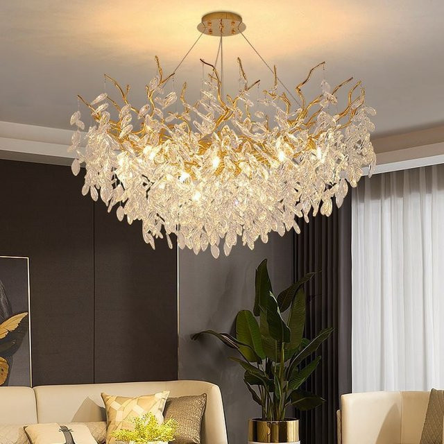 TAONUANSHU Kristall Kronleuchter in Gold/Messing als Deckenanhänger für Wohnzimmer, Esszimmer und Schlafzimmer - Bild 1