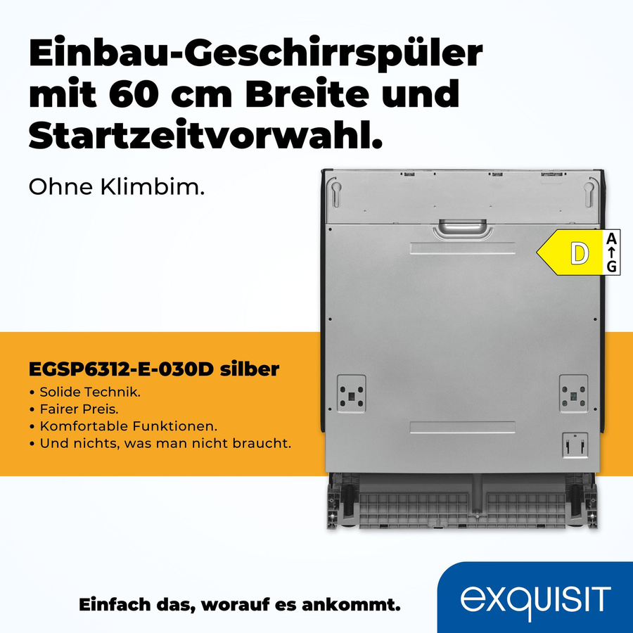 Exquisit EGSP6312-E-030D Geschirrspüler in Silber mit Aquastop und automatischem Türöffnen - Bild 2
