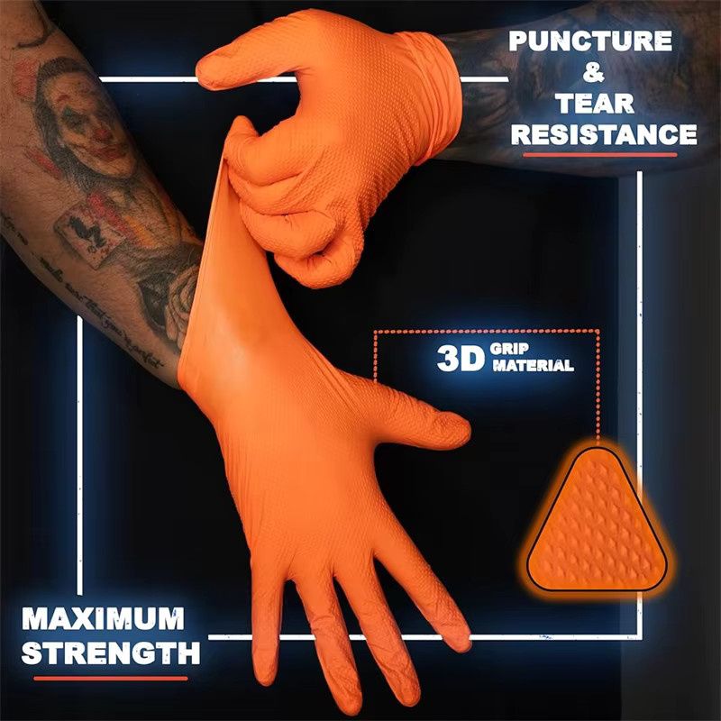 YUMARCH Einweg Nitrilhandschuhe in Orange mit diamantstrukturiertem Griff, 8 Mil robuste Arbeitshandschuhe für Industrie und Mechaniker, Größe L - Bild 3