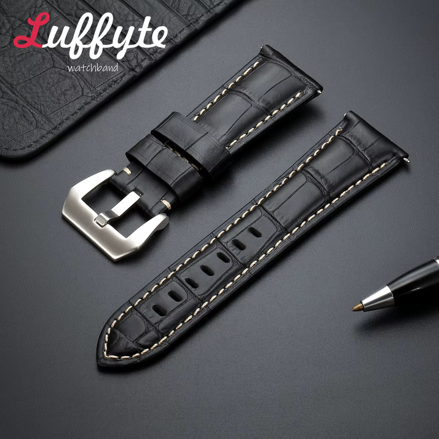 luffyte Uhrenarmband Echtleder, Bambus-Knotenmuster, Herren, Schwarz - Bild 1