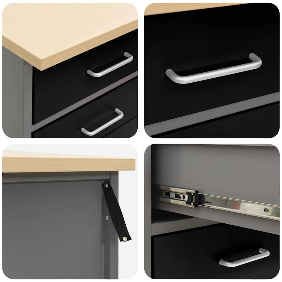 vidaXL Werkbank mit Schubladen in Schwarz und Grau, B/T/H: 50 x 55 x 85 cm - Bild 4