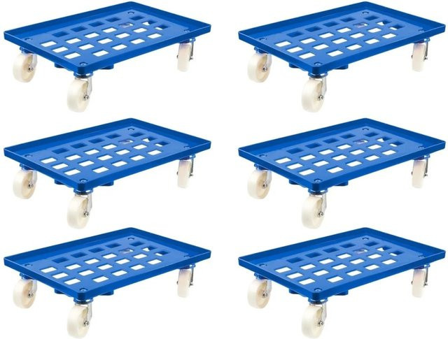 PROREGAL SparSet 6x Transportroller für Euroboxen 60 x 40 cm, Blau, mit Kunststoffrädern, Gitter/Rasterdeck, Traglast 300 kg - Bild 1