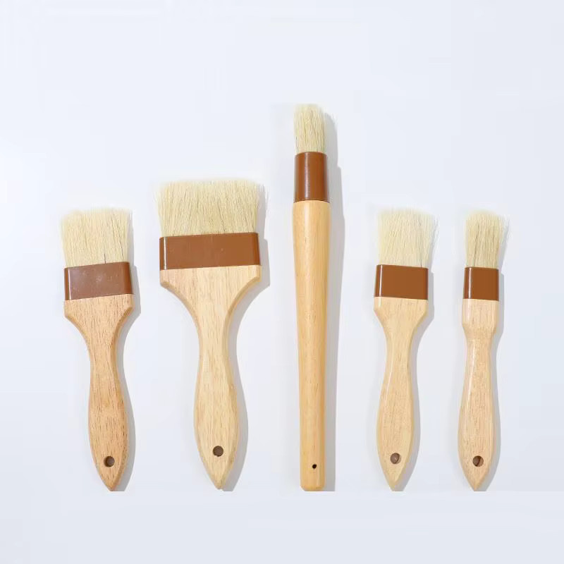 HNKMP 5er-Set Ölpinsel aus reiner Wolle mit Holzgriff in Braun zum Backen, Grillen und Kochen - Bild 2