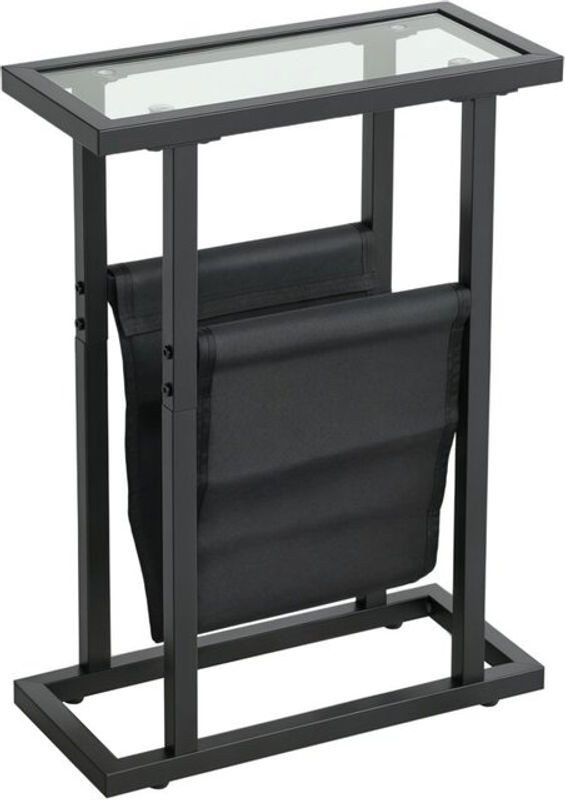 Homcom Beistelltisch Modern in Schwarz mit Glasplatte und Stoffkorb - Bild 1