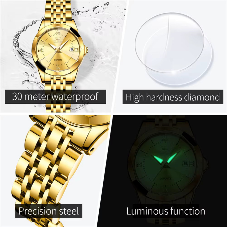 OLEVS Armbanduhr, Quarz, Gold, Edelstahl, Damen, Wasserdicht - Bild 4