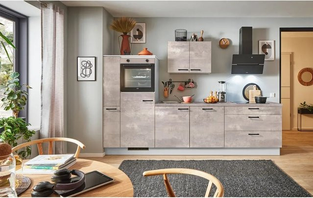 pino Küchenzeile Beton Art Perlgrau mit 1 Geräte- und 1 Apothekerschrank Breite: 310 cm - Bild 1