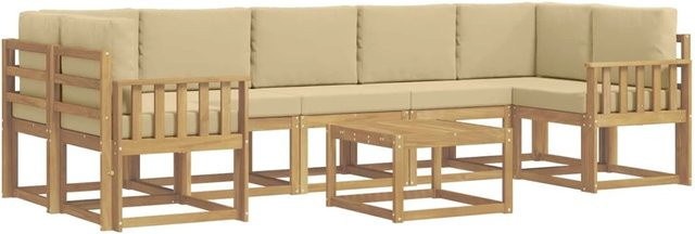 vidaXL Outdoor-Sofagarnitur 6-teilig aus Akazienholz in L-Form mit Polstern in Beige, Braun oder Weiß - Bild 1