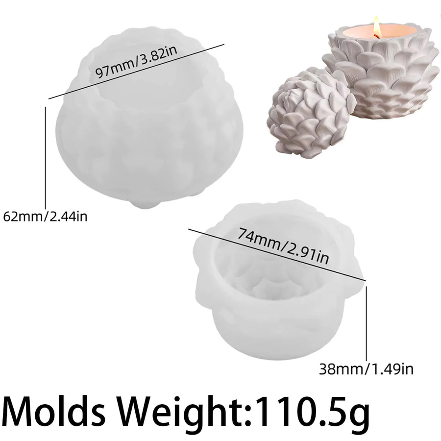 UDOCOOL 3D Tannenzapfen-Kerzenhalter Silikonform mit Deckel in Weiß für DIY Bastelprojekte aus Gips Beton Harz oder Ton - Bild 3