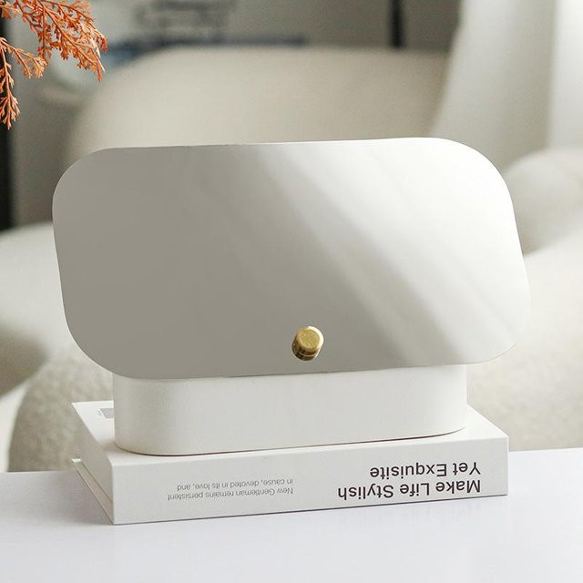 Moderner Tischkosmetikspiegel aus Metall und Marmor in Grau und Weiß, Oval, B/T/H: 20,0 x 10,0 x 31,0 cm - Bild 1