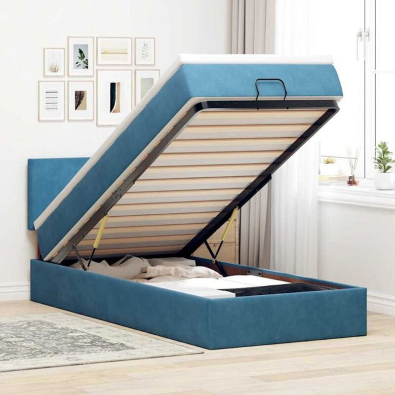 Vidaxl Polsterbett Ottoman mit Matratze und LED-Beleuchtung aus Samt in Dunkelblau, B/T/H: 90 x 190 x 88 cm - Bild 1