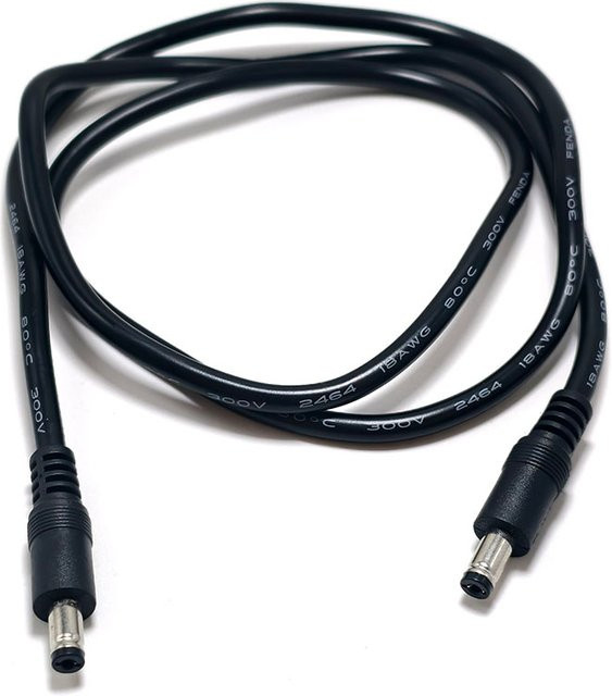 JCD DC5,5 x 2,1 mm Adapterleitung auf DC5,5 x 2,1 mm Stecker auf Stecker, 18AWG, Schwarz, Länge: 5,5 m - Bild 1