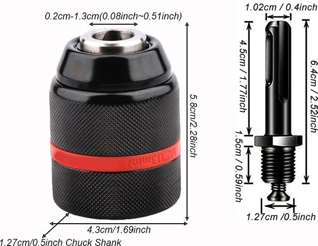 Metall Schnellspannbohrfutter mit SDS-Plus-Schaft und 1/2-20 UNF-Gewinde, Farbe Schwarz, Spannbereich 2–13 mm - Bild 1