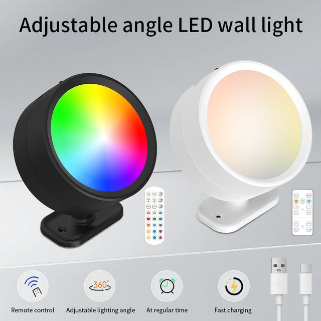 AVACOM Moderne LED Wandleuchte mit RGB-Beleuchtung, magnetisch und 360 Grad rotierbar, inklusive Fernbedienung und Akku - Bild 1