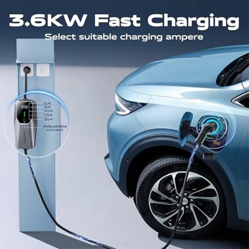 VDL EV-Ladegerät Typ 2 für Elektroautos mit EU-Schuko-Stecker, 3.68 kW, 5 m Ladekabel, grau, IP65 Einphasen-Ladestation - Bild 3