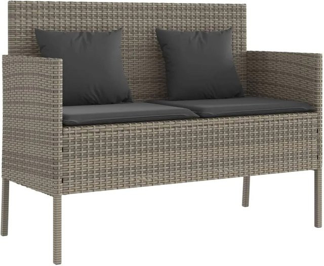 vidaXL Gartenbank aus Polyrattan mit Kissen in Grau - Bild 1