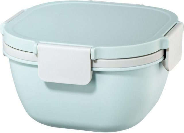 Salatbox To Go von XavaX in Blau mit 3 Fächern, Dressingbehälter und Besteck, 1,4 l - Bild 1