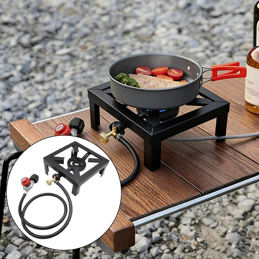 Tomshoo 8KW Gusseisen Propangas-Herd in Schwarz, tragbarer Outdoor-Campingkocher mit Schlauch und Regler - Bild 4