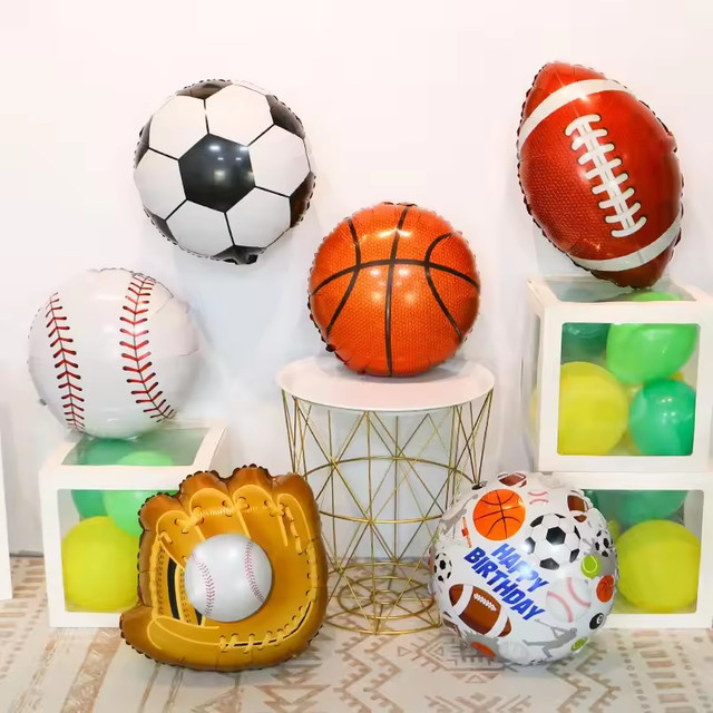 XQYY Sportliche Luftballons und Wimpelketten als Dekorationsset für Geburtstage und Sportveranstaltungen mit Fußball, Basketball und Rugby Motiven - Bild 1