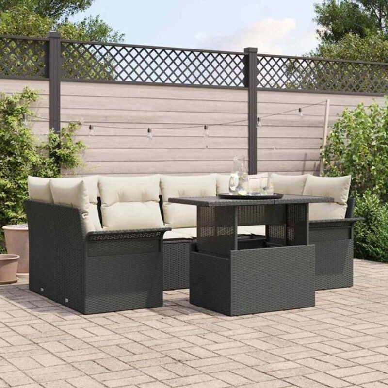 Vidaxl Garten-Sofa-Set aus Polyrattan mit 7-teiligem Kissen-Set in Schwarz im modernen Design - Bild 1