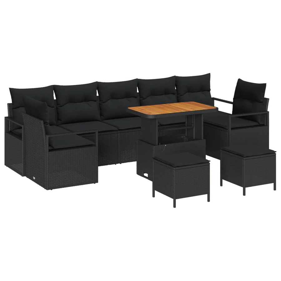 vidaXL Garten-Sofa-Set aus Poly Rattan und Stahl in Schwarz mit 10-teiligem Set inklusive Polster und Stauraumfunktion - Bild 2