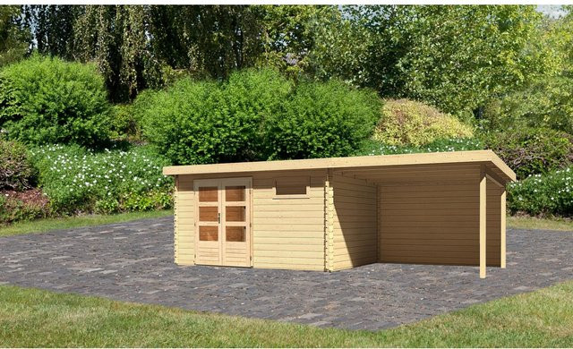 Karibu Holz-Gartenhaus Ängelholm in Blockbohlenbauweise mit Pultdach und modernem Design, Farbe: Braun, B/T/H: 370 x 280 x 222 cm - Bild 1