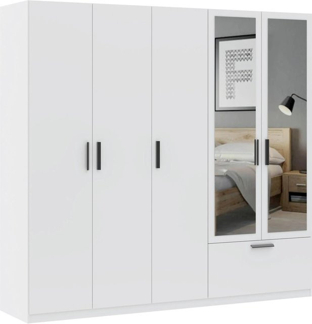 Mömax Drehtürenschrank Milos Weiß modern mit Schubladen und LED-Beleuchtung B/T/H: 225 x 54 x 210 cm - Bild 1
