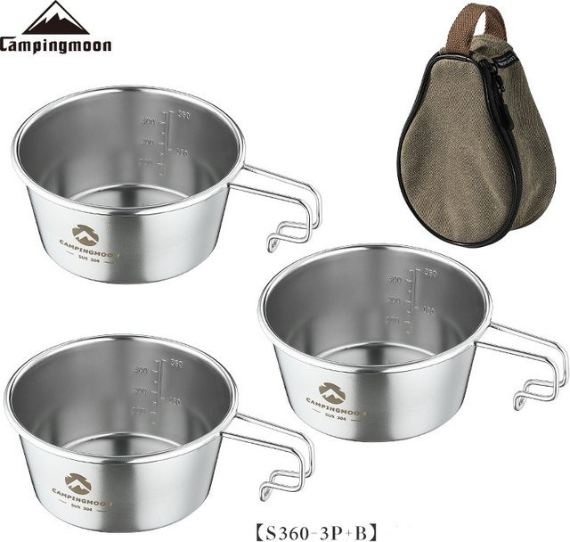 CAMPINGMOON S360-3P+B Camping Kochgeschirr Schüssel aus 304 Edelstahl in Silber mit Klappgriff - Bild 1