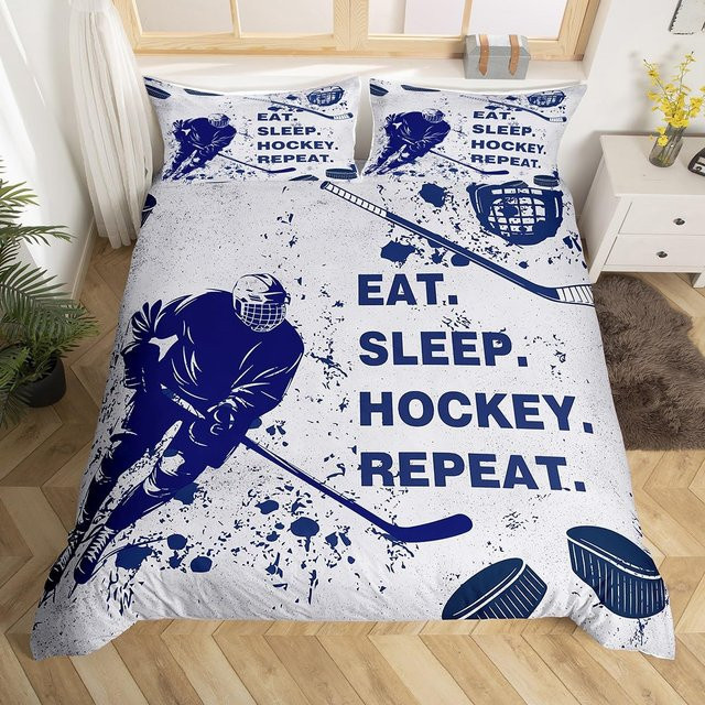 AU King Bettwäsche-Set Eishockey Graffiti Design in Blau, 3-teilig, B/H: 245 x 210 cm - Bild 1