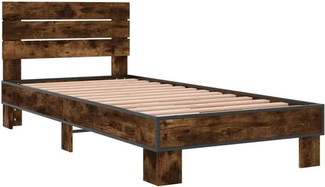 vidaXL Bettgestell in Räuchereiche und Braun aus Holzwerkstoff und Metall B/T/H: 100 x 200 x 81 cm - Bild 1