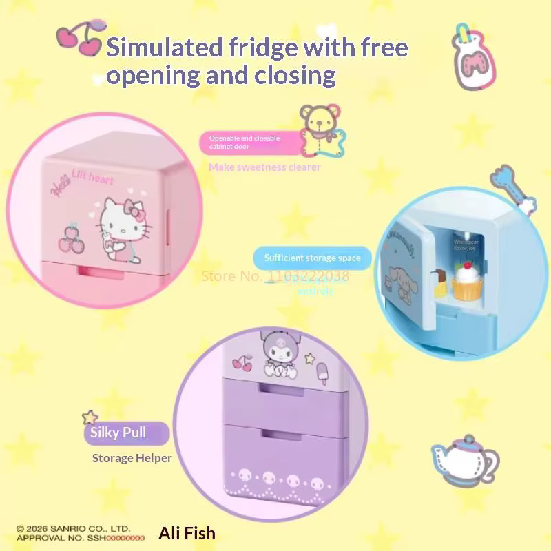 Sanrio Happy Mini-Kühlschrank-Serie Blind Box Kuromi Cinnamoroll Hello Kitty Puppenhaus-Szenen-Set - Bild 2