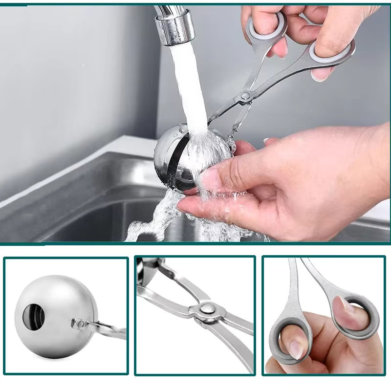 Venlohome Frikadellenmaker aus Edelstahl in Silber mit Schutzring und Fleischkugel-Zange - Bild 3