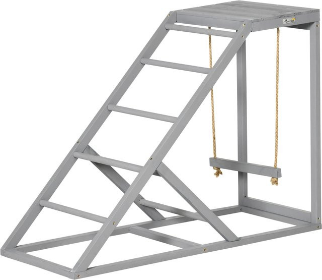 PawHut Holz-Spielplatz für Hühner mit Schaukel, Leiter und Plattform, grau, B/T/H: 96 x 40 x 71 cm - Bild 1